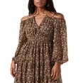 thumbnail image 4 of Astr The Label Women’s Ciri Printed Split-Neck Dress, Brown Yellow Ditsy, Small, 4 of 4