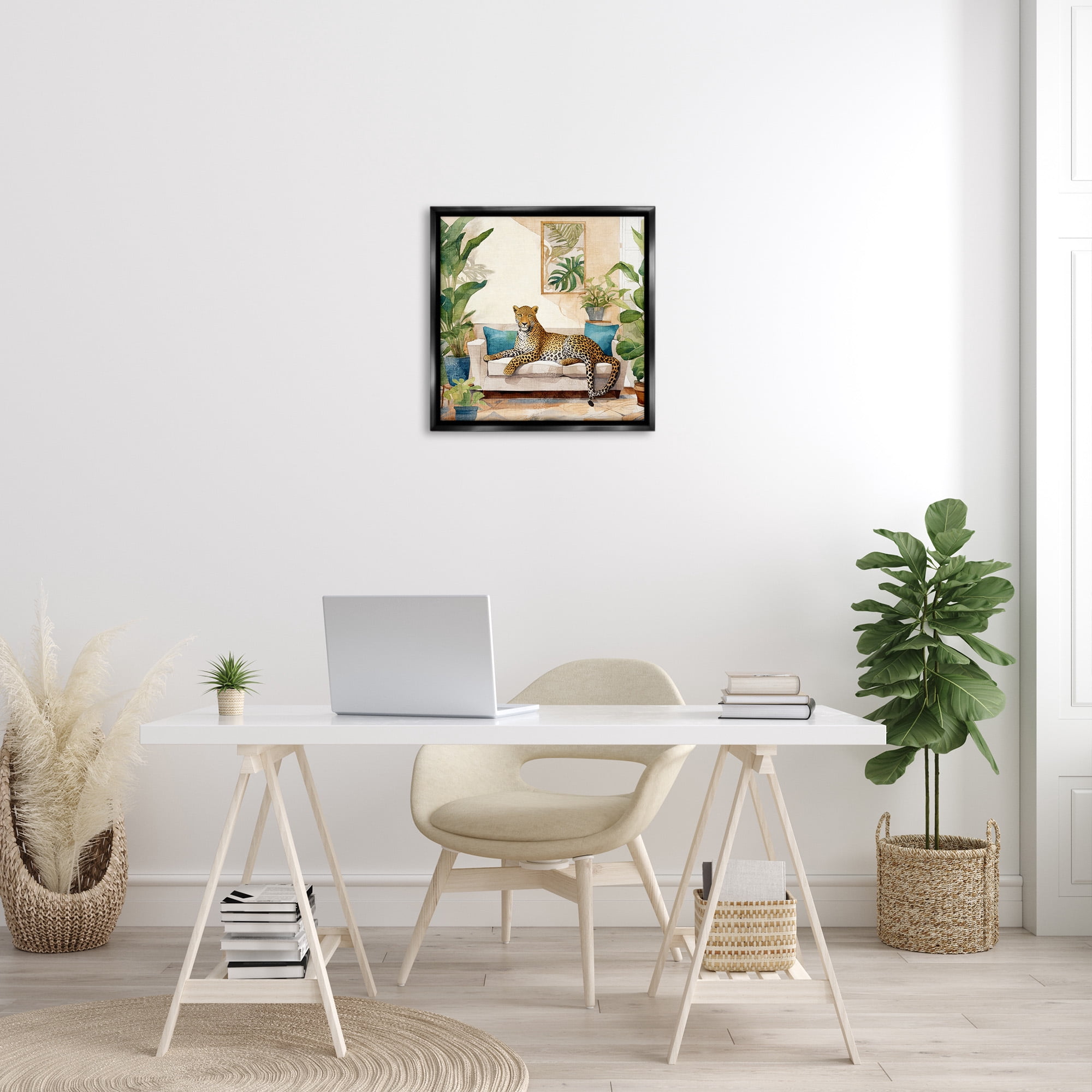 Stupell Industries Cheetah & Tropical Indoors Animals & Insects Painting Black Floater Framed Canvas Art Print Wall Art, 25 x 25
