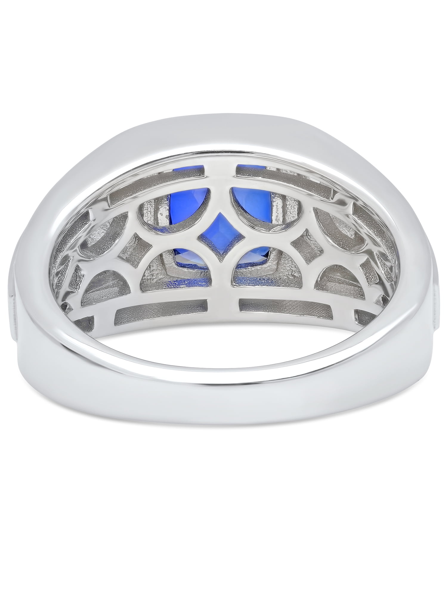 Men's .925 Sterling Silver With Created Blue Sapphire and Simulated Diamonds Ring