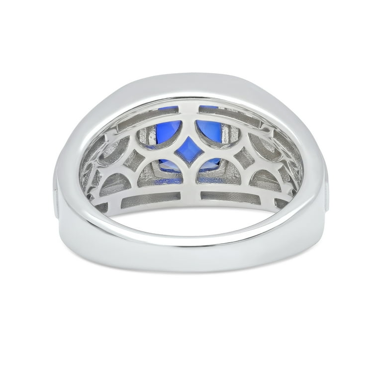 Men's .925 Sterling Silver With Created Blue Sapphire and