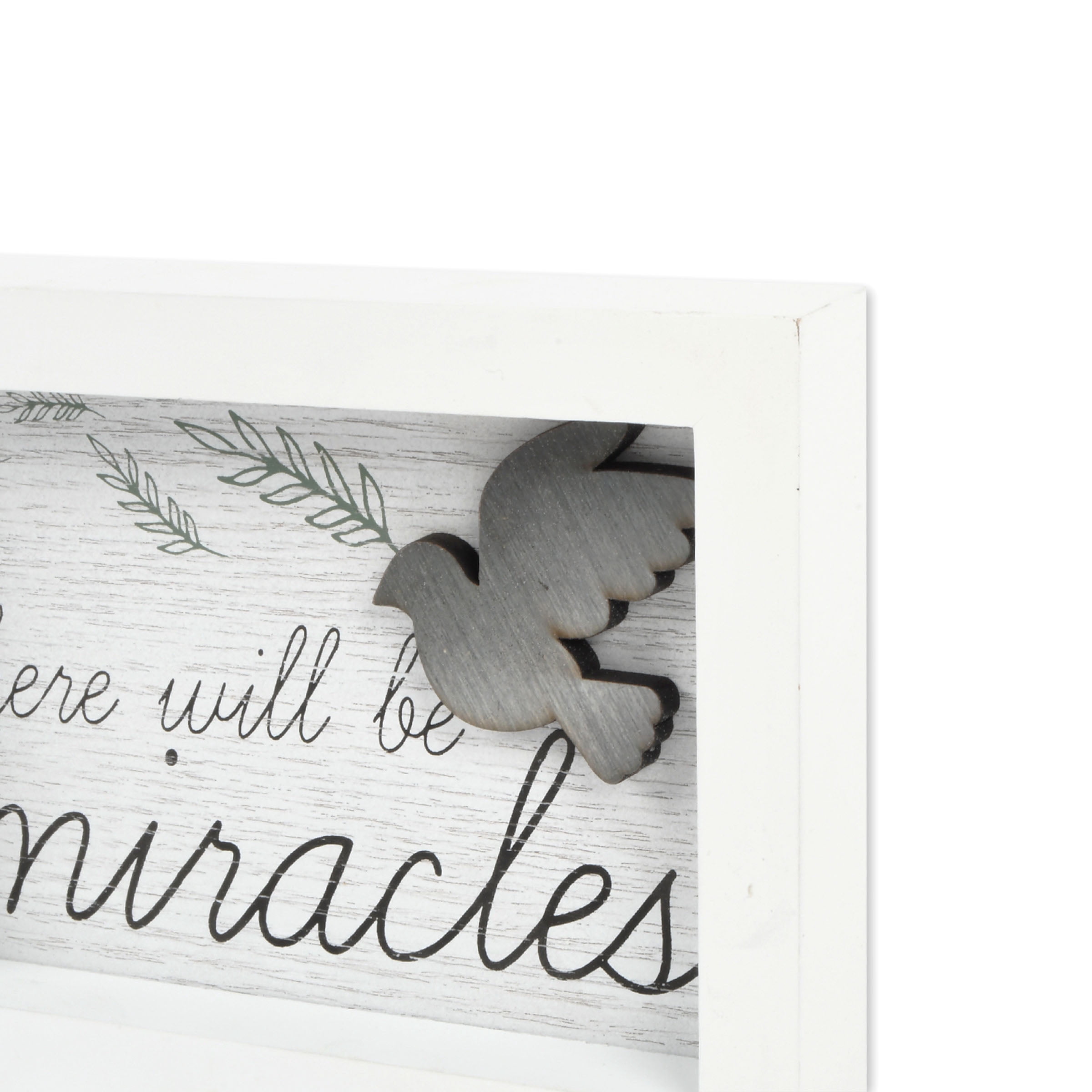 Prinz There Will Be Miracles 7" x 5" Rustic Home Decor, Tabletop Sign with Dove Icon, White