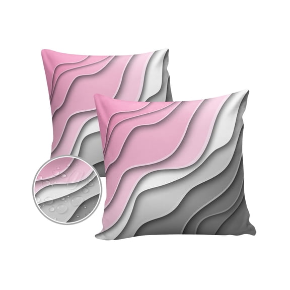 Pack of 2 Outdoor Pillow Covers, Abstract Beach Aesthetic Grey to Pink Gradient Waterproof Square Throw Pillowcase Cushion Decorative Pillow Covers for Couch Patio Tent, 20x20 in