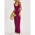 thumbnail image 5 of Women's Summer Long Beach Dress Solid Color Halter Neck Side Hollow Party Knit Dresses, 5 of 10