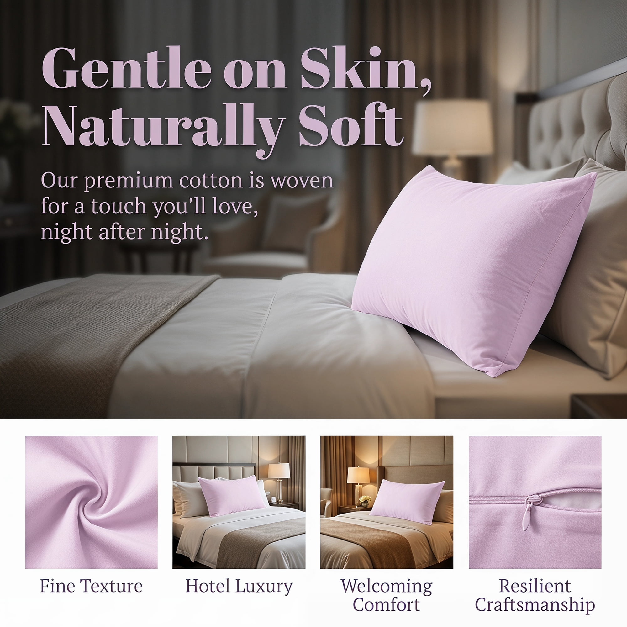 Unique Bargains Soft Waterproof Standard Size Zippered Pillow Protector Light Pink