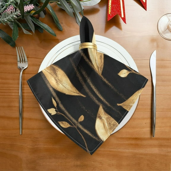 1 Pack 20'' x20" Satin Table Napkins Dinner Napkins for wedding Party Decoration events Delicate Gold Leaf Pattern