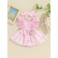 thumbnail image 2 of Infant Baby Girls Rompers Dress Daisy Rabbit Print Fly Sleeve Round Neck Bowknot Easter Bodysuits with Headband, 2 of 7