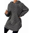 thumbnail image 3 of Women'S Solid Color Long Sleeve Hooded Jacquard Sweatshirt Jacket Slim Fit Drawstring Plush Sweatshirt Gray XXL, 3 of 8