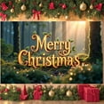 thumbnail image 2 of Red Curtain Christmas Banner Green Lettering Merry Christmas Banner Christmas Tree Decor String Lights Xmas Banner for Christmas Party Family Gathering Indoor Decor, 2 of 9