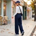 thumbnail image 4 of Sorvello Womens Solid High Rise Wide Leg Lounge Pants Elastic Pull On Waist Side Pockets Full Length Casual Sweatpants Navy 2XL, 4 of 6