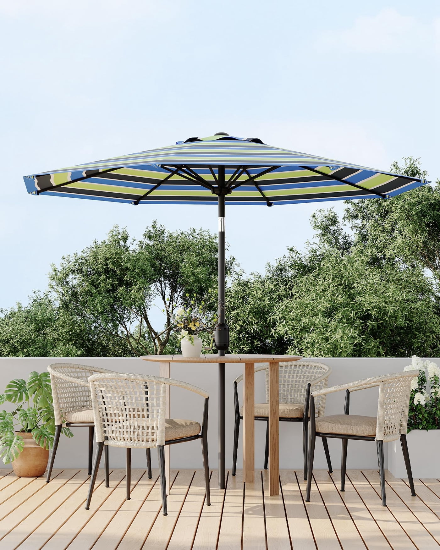 Arigeas 9ft Outdoor Portable Patio Parasol Umbrella with Push Button Tilt, 8-rib Frame and Crank Handle