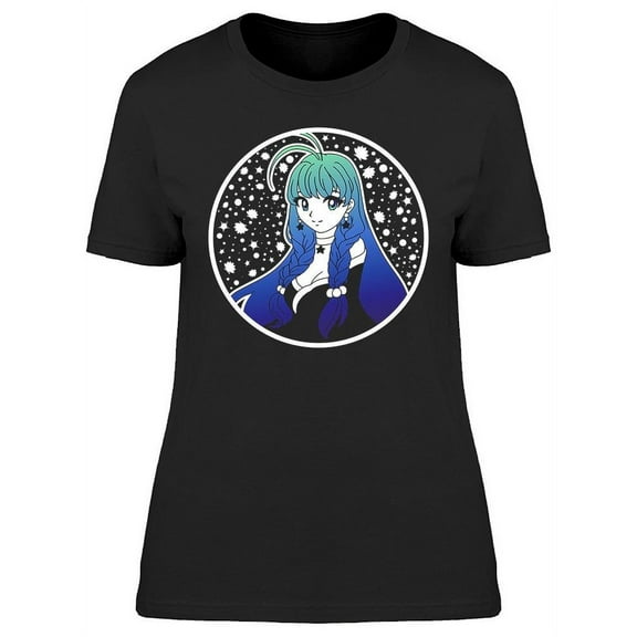 Anime With Long  Blue Hair T-Shirt Women -Image by Shutterstock, Female XX-Large