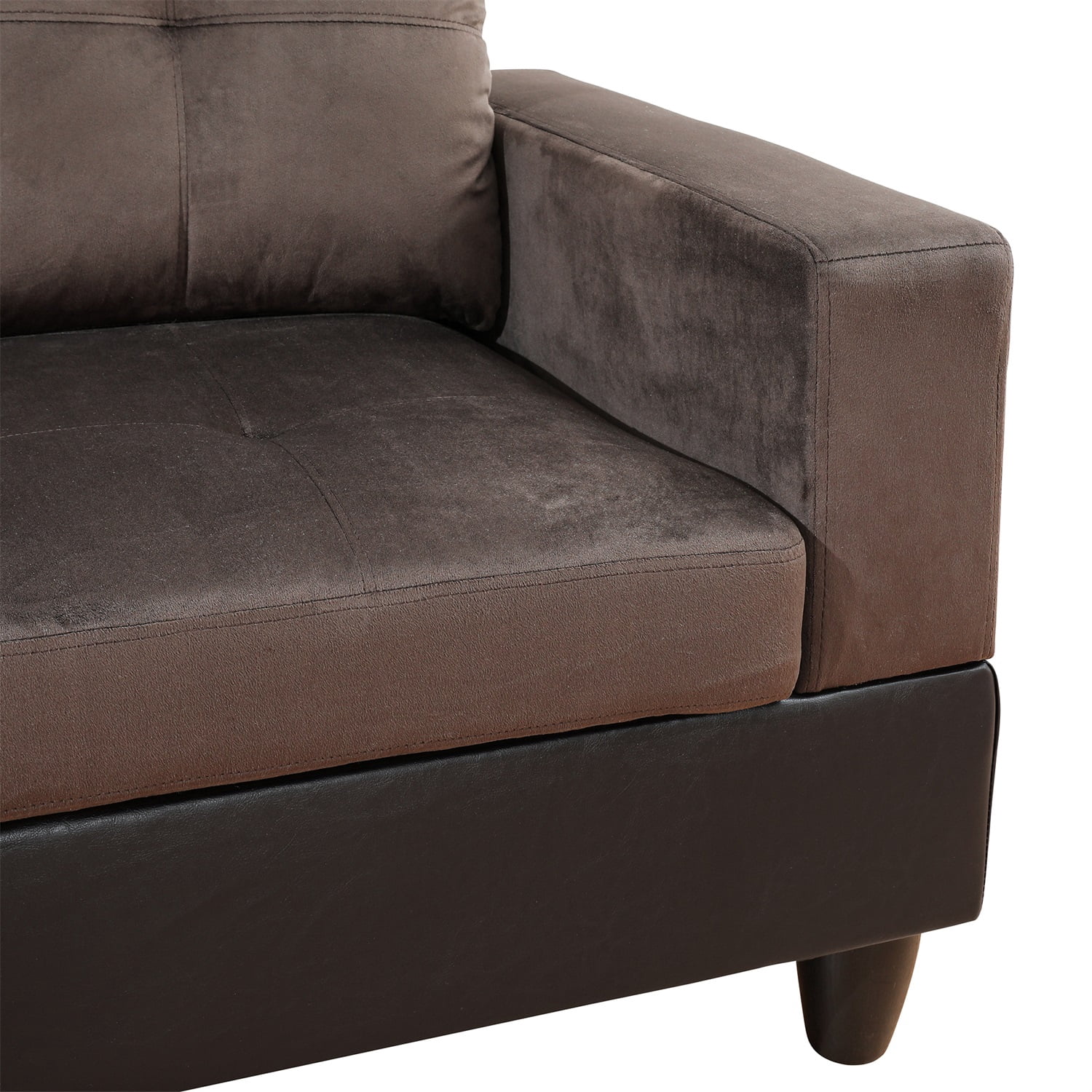 Hommoo 4 Seats Flannel and PVC Sectional Sofa Couch Set, Modern L Shaped Sectional Couch, Living Room Furniture Set, Dark Brown