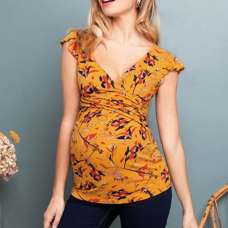 

EOPUING Women s Maternity Deep V-Neck Prints Breastfeeding Dress Nursing T-shirt