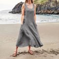 thumbnail image 1 of Ovzne Robes pour Femmes 2025 Robe de Plage Mode Été Décontractée Couleur Unie Sans Manches Col Rond Robe à Poches Jupe Robe de Vacances Liquidation, 1 of 6