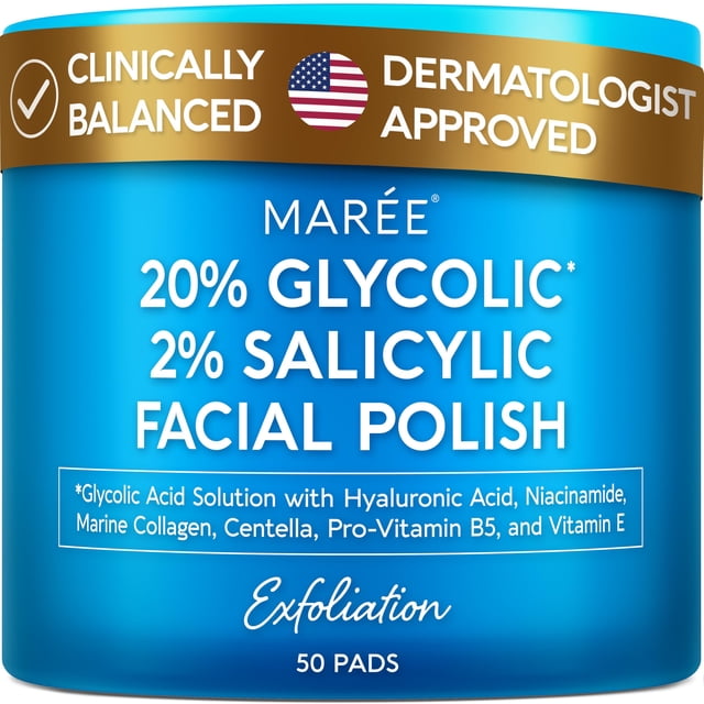 Pads faciales MAREE con 20% de ácido glicólico y 2% de ácido salicílico, 50 unidades