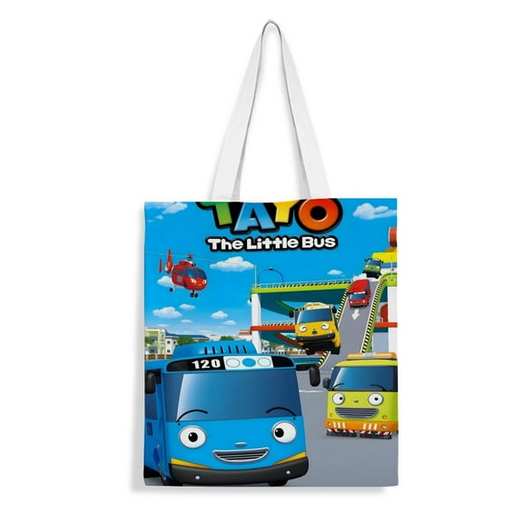 Tayo the Little Bus-theme canvas Tote Bag for Women Aesthetic Shopping Grocery Reusable Bags with Inner Zipper Women Gift 13.8 x 15.8 inches（35x40cm）