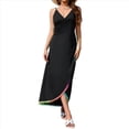 thumbnail image 3 of Vestido Cruzado Sin Mangas con Escote en V y Espalda Abierta para Mujer con Ribete en Contraste Negro S, 3 of 10