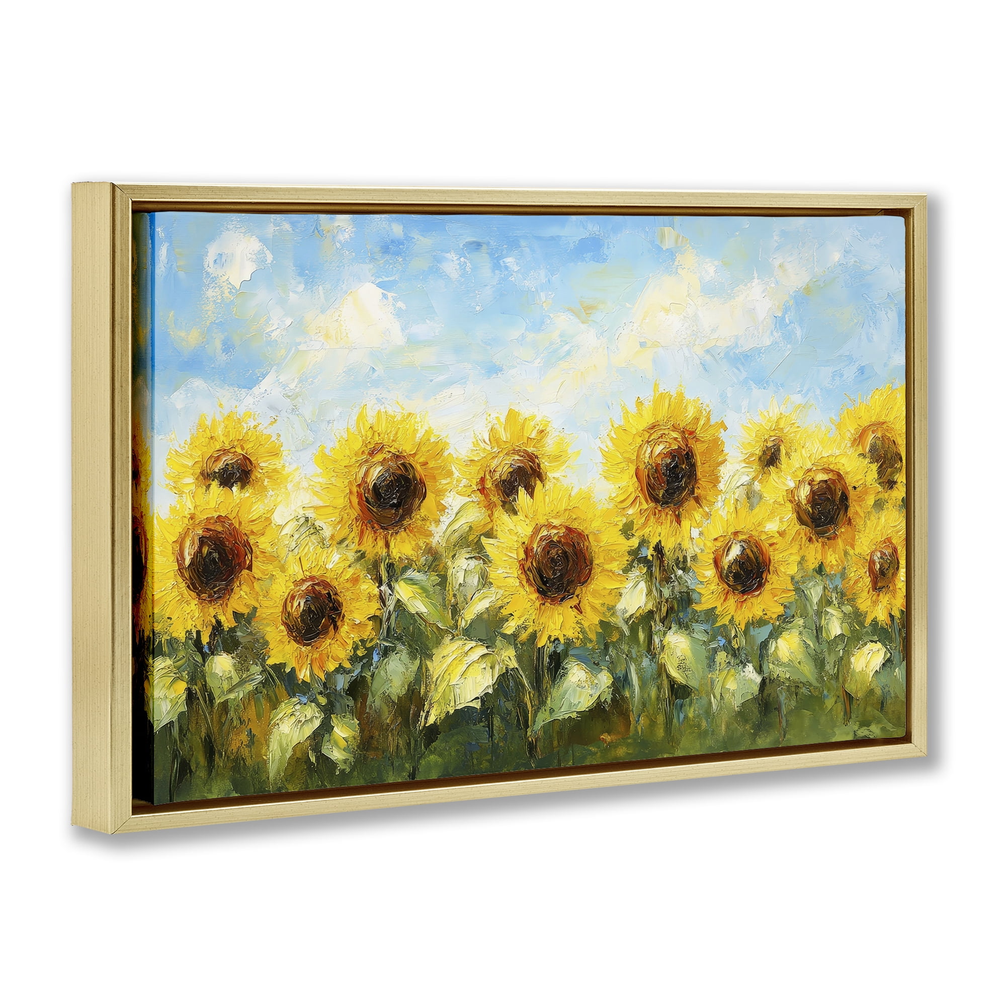 Stupell Industries Impressionist Sunflowers Horizon Gold Framed Floater Canvas Wall Art, design by Petal Prints Design
