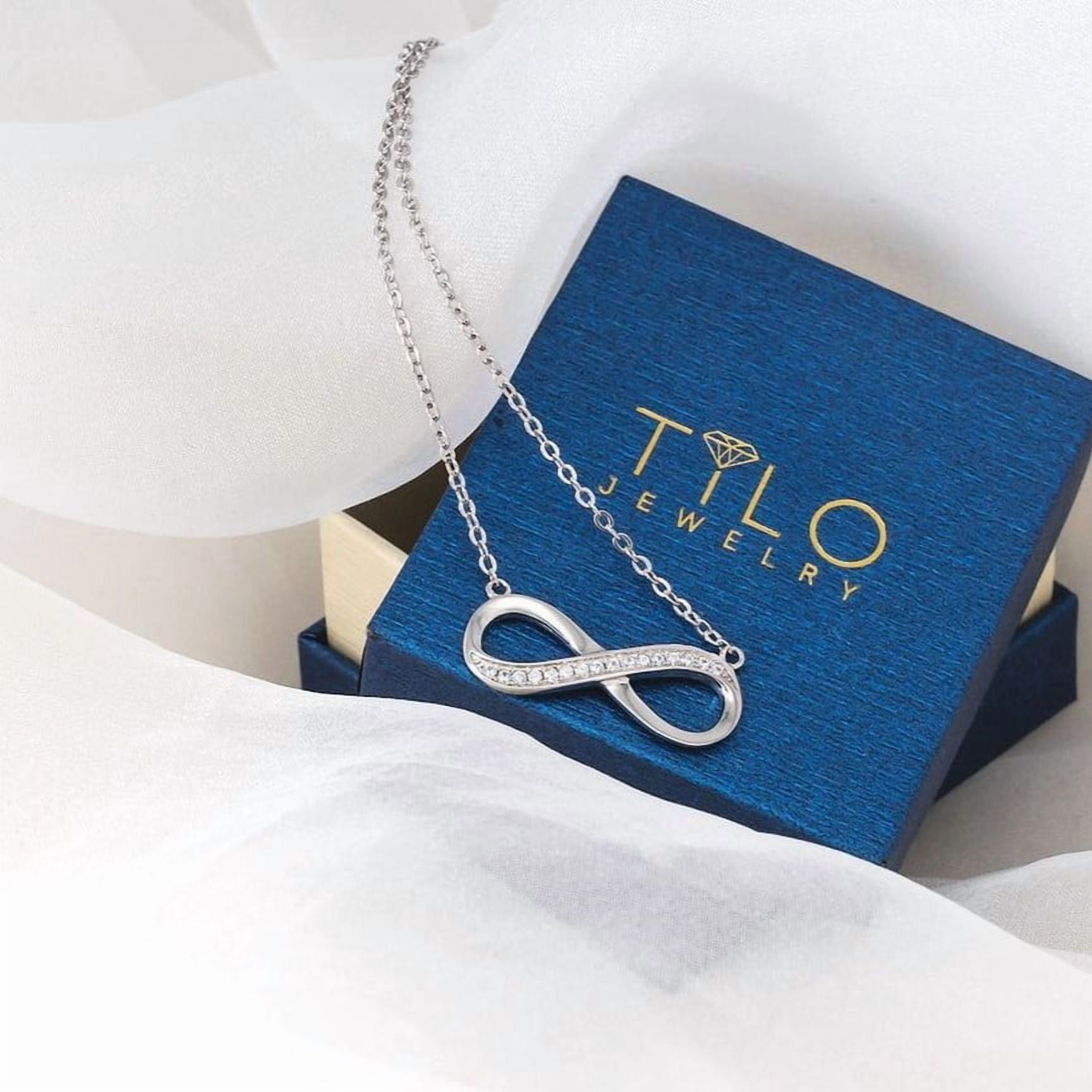 Tilo Jewelry Solid 925 Sterling Silver Infinity Pendant Necklace with Cubic Zirconia CZ Stones | Women & Unisex | Adjustable 16 Inch to 18 Inch Cable Chain