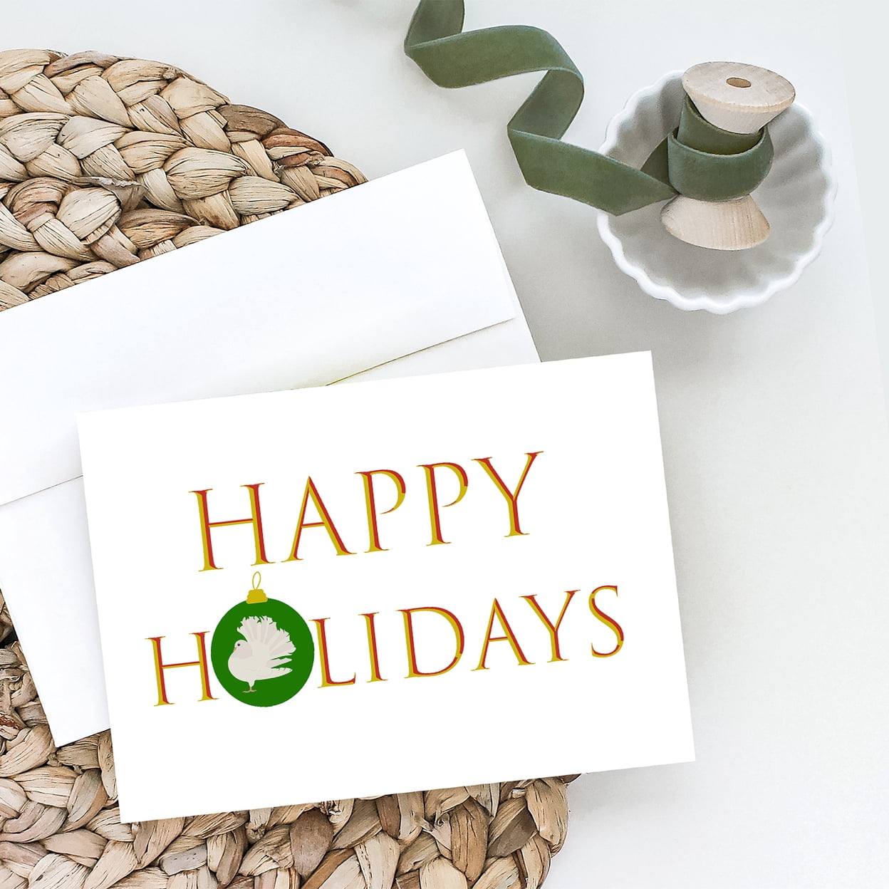 Silver Fantail Pigeon Happy Holidays Christmas Greeting Cards and Envelopes Pack of 8 7 in x 5 in