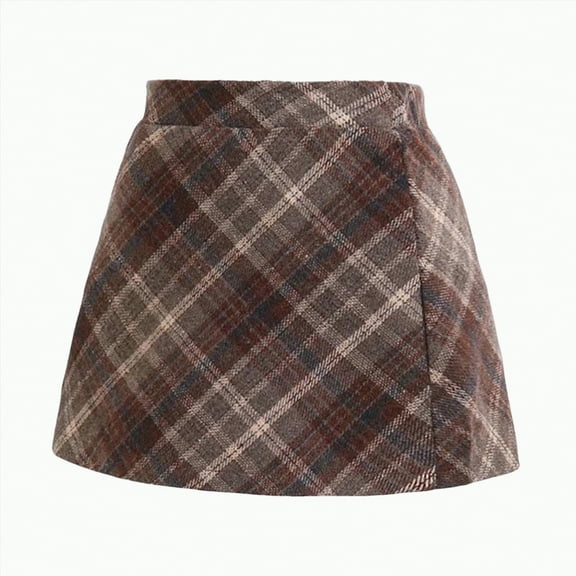 eczipvz Girls Woolen Mini Skirt Vintage Plaid A-Line High Waisted Classic Preppy Style Fall Winter Cute Skirts for 3-12 Years(F,5-6 Years)