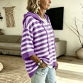thumbnail image 4 of Women's Fall Hoodies Sweater Striped Knit Top 3/4 Sleeve Loose Fit with Adjustable Drawstring S-2XL, 4 of 5