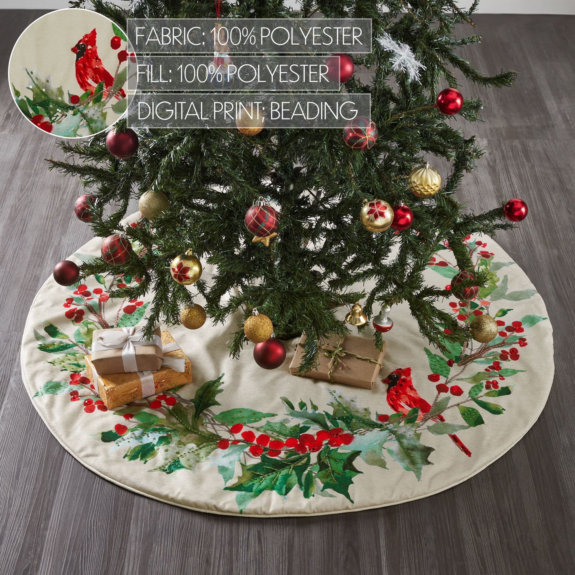 VHC Brands Cardinal Holly Tree Skirt - Thumbnail 3
