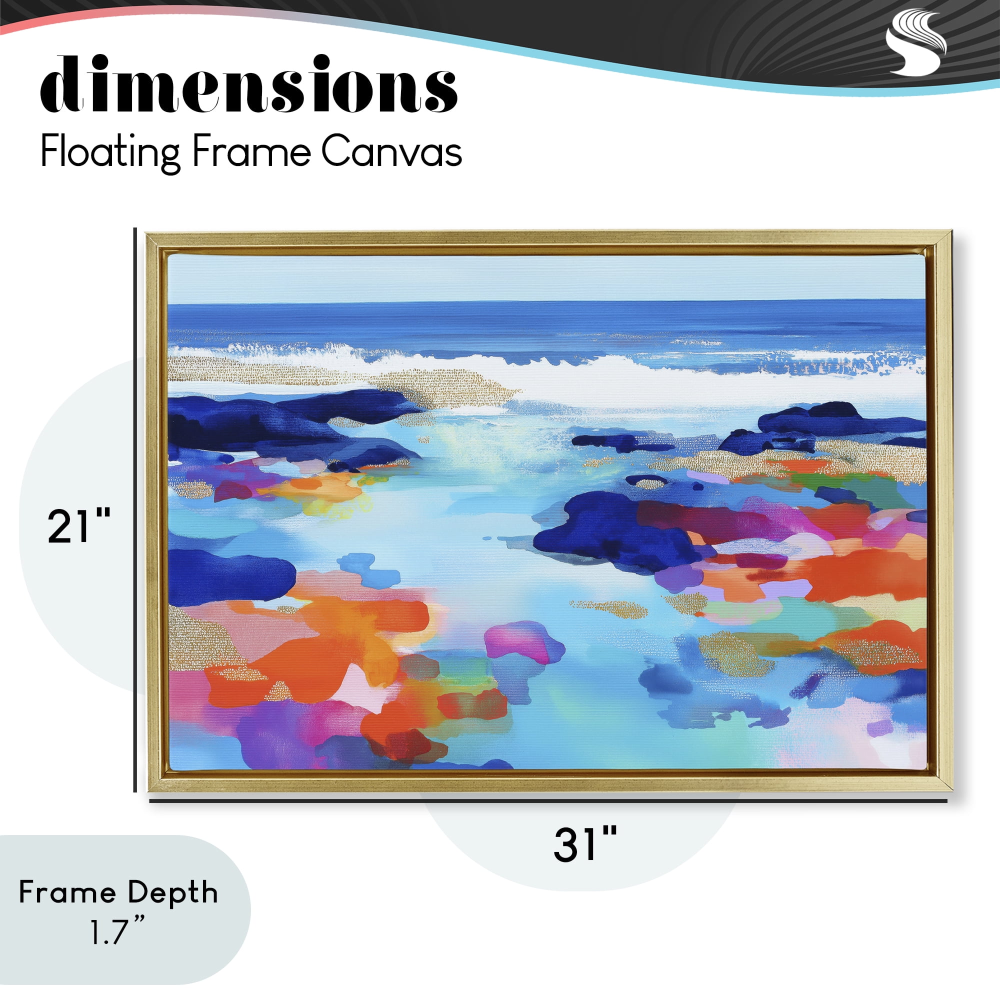 Stupell Industries Coastal Pools Overlay Abstraction Gold Framed Floater Canvas Wall Art, design by Chromatic Storm Studio