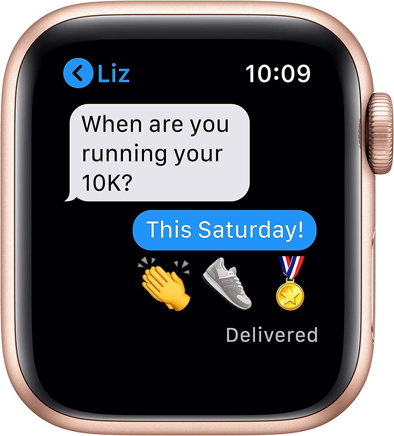 Restored Apple Watch Series 6 (GPS + Cellular, 40 mm) Gold Aluminum Case with Pink Sport Band Bundle 5 Bonus Bands, Charging Stand, Screen Protector, & 2 amp charger (Refurbished)
