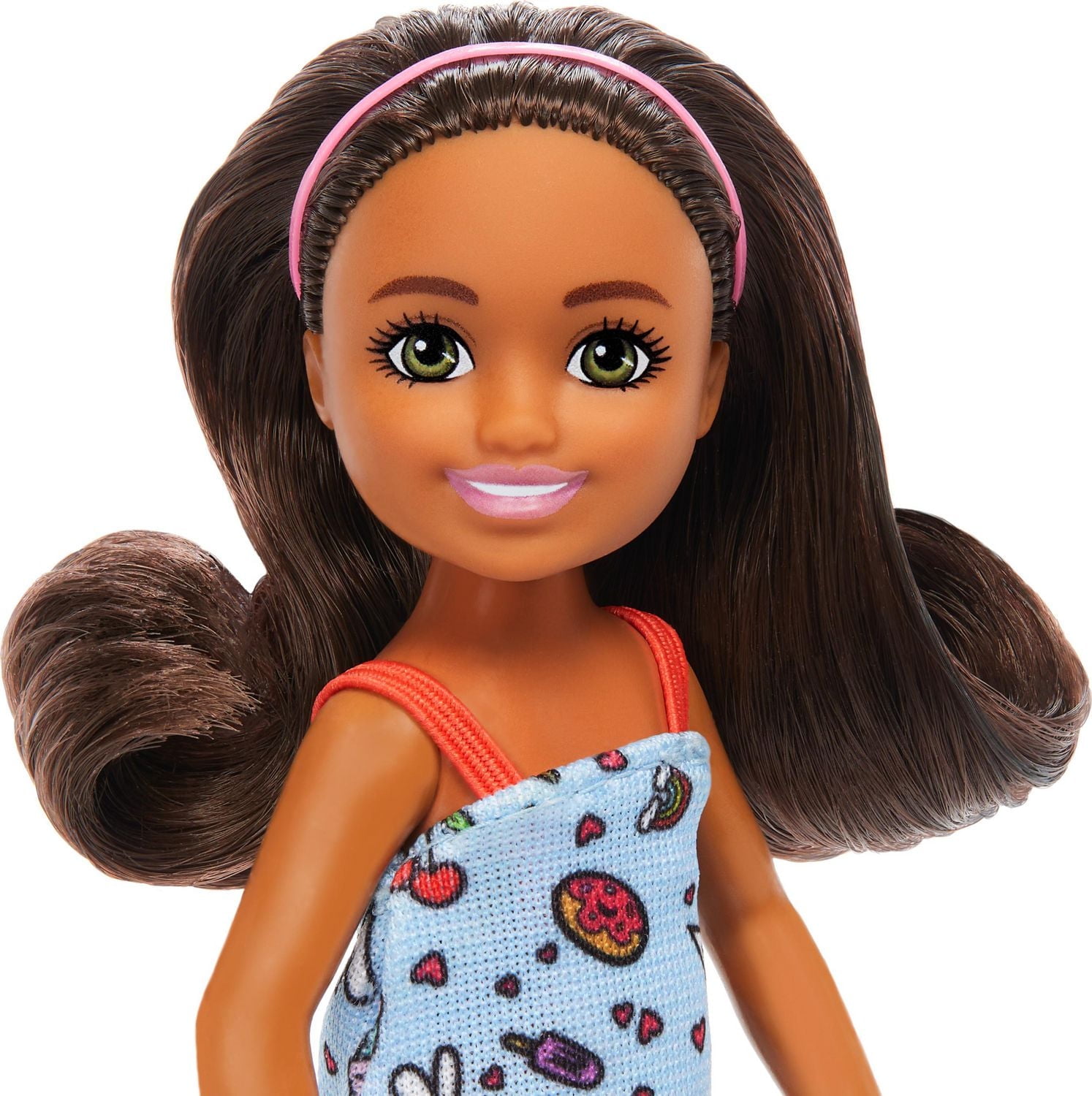 Barbie  Chelsea  Petite poupée  Brunette, robe bleue, yeux verts