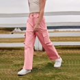 thumbnail image 6 of CPNG Teen Girls Solid Color Baggy Leg Wide Leg Cargo Denim Pants Trendy Loose Casual Denim High Waist Cargo Jeans(Pink,4-5 Years), 6 of 8