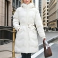thumbnail image 4 of ZQUUVOU Women's Hooded Puffer Jacke with Belt Long Quilted Jackets Zipper Heavyweight Winter Thicken Fleece Lined Parka White, 4 of 5