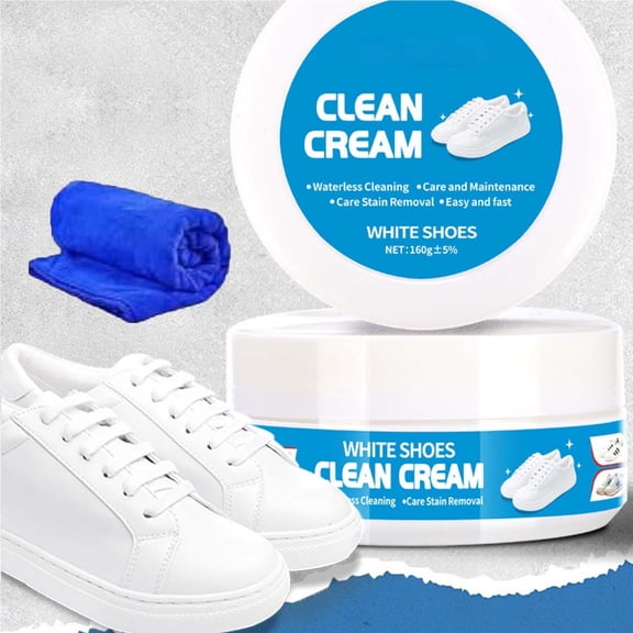 Clearance! White Shoe Cleaner Cream, 6oz, Multipurpose No-Wash Solid Comes with Sponge Removes Stains, White Shoes Clean Cream, Shoe Cleaner, Free Blue Towel