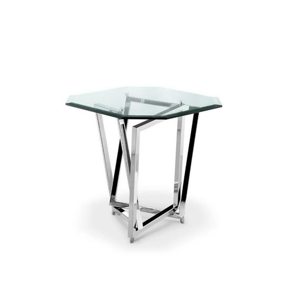 Maklaine Contemporary Octagonal Nickel and Glass End Table in Silver