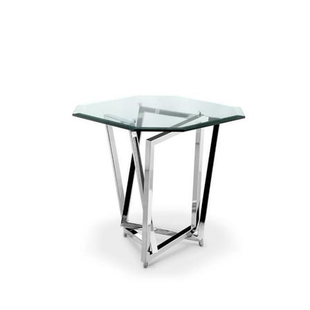 Maklaine Contemporary Octagonal Nickel and Glass End Table in Silver