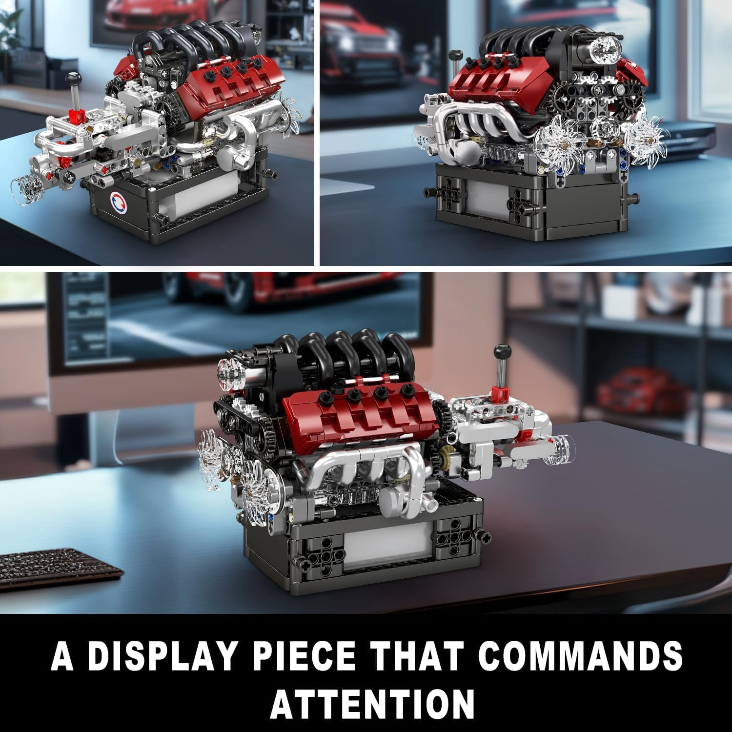 10227 V8 Engine Model Kit, 787+Pcs Mini V8 Engine Kits that Runs, Build Your Own Car Model Engine with Gearshift & Motor, Building Blocks, DIY Construction Engineering Toy