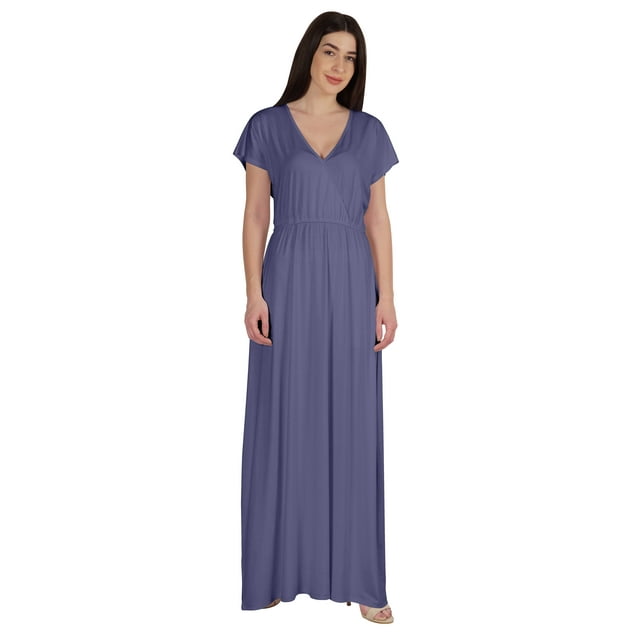 Inkmeso Robe Maxi en Jersey Style Portefeuille Taille Froncée Été Décontractée Classique Longue