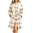 thumbnail image 7 of SELONE Hooded Robes for Women Plus Size Two-Sided Fleece Bathrobe Lace up Plaid Long Sleeve Towel Robe Home Nightwear, 7 of 7