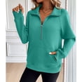thumbnail image 4 of SWSMCLT Women's Fashion Sweatshirt Pullover Fall Regular Fit Long Sleeve Lapel Sweatshirt Half Zip Kangaroo Pocket Mint Medium, 4 of 5