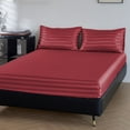 thumbnail image 3 of ANMINY Satin Sheets 4-Pieces Full Silk Sheets Dark Burgundy Stripe Bed Sheet Set Deep Pocket Bed Flat Fitted Sheet, 3 of 7