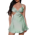 thumbnail image 4 of xiaxaixu Mini Dresses for Women Halter Sleeveless Backless Ruched Bust Solid Color Flowy Satin Dress, 4 of 8