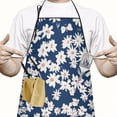 thumbnail image 2 of Dark Blue Daisy Flower Pattern Apron-Garden Aprons for Women with Pockets-Cotton Linen Waterproof Kitchen Cooking Gardening Aprons Adjustable for Kitchen,Cooking,BBQ and Salon 33x27 Inch, 2 of 4
