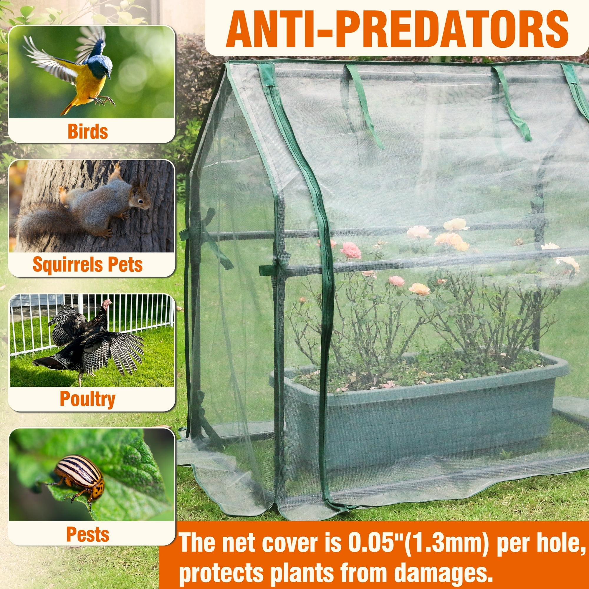 Gardzen Mini Greenhouse with Garden Netting Cover, Mesh Plant Protector for Plants 36.2"(L) x18.9(W) x33.3(H)
