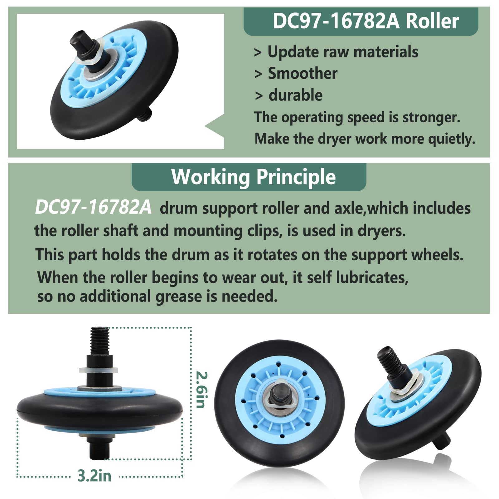 Monkemon Upgraded Sam-Sung Dryer Repair Kit Compatible with Samsung Dryer Roller Replacement Kit, Replacement for Samsung Dryer Parts DC97-16782A 6602-001655 DC93-00634A