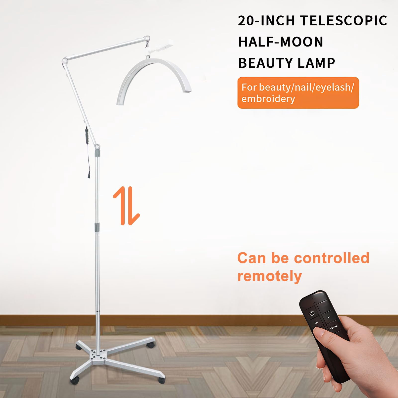 Yacona 2 in 1 LED Lash Lamp for Eyelash Tech, 360-Degree Rotation Lash Light, Adjustable Brightness and Height Half Moon Light, Shadowless, White
