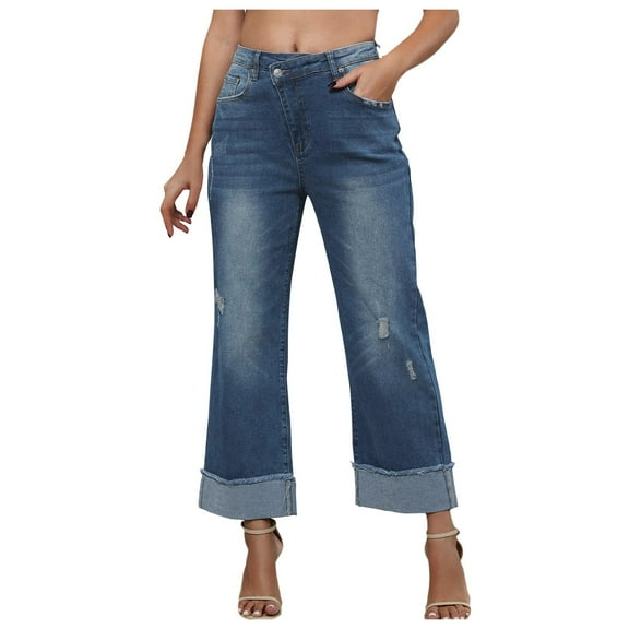 Hauaitttt Women's Wide Leg High Waisted Jeans Baggy Jeans Stretchy Denim Pants Woman Jean Pants Womens Pants 14 Tall Temp Life Leggings Jean Women Pants Women plus Size Clothes Short Jean Pants for