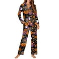 thumbnail image 4 of DISNIMO Pumpkin Cat Printed Pajama for Women 2 Piece Long Sleeve Top and Long Pants Sets Casual Loose Sleepwear Halloween Button Down Loungewear Nightwear, XS, 4 of 7
