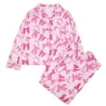 thumbnail image 4 of Arlun Women's 2 Piece Pajamas Set Cute Bow Graphic Printed Button down Long Sleeve Lapel Shirt Pjs and Long Elastic Waited Pajama Pants Soft Comfy Fall Pajama Sets Pink XL, 4 of 9