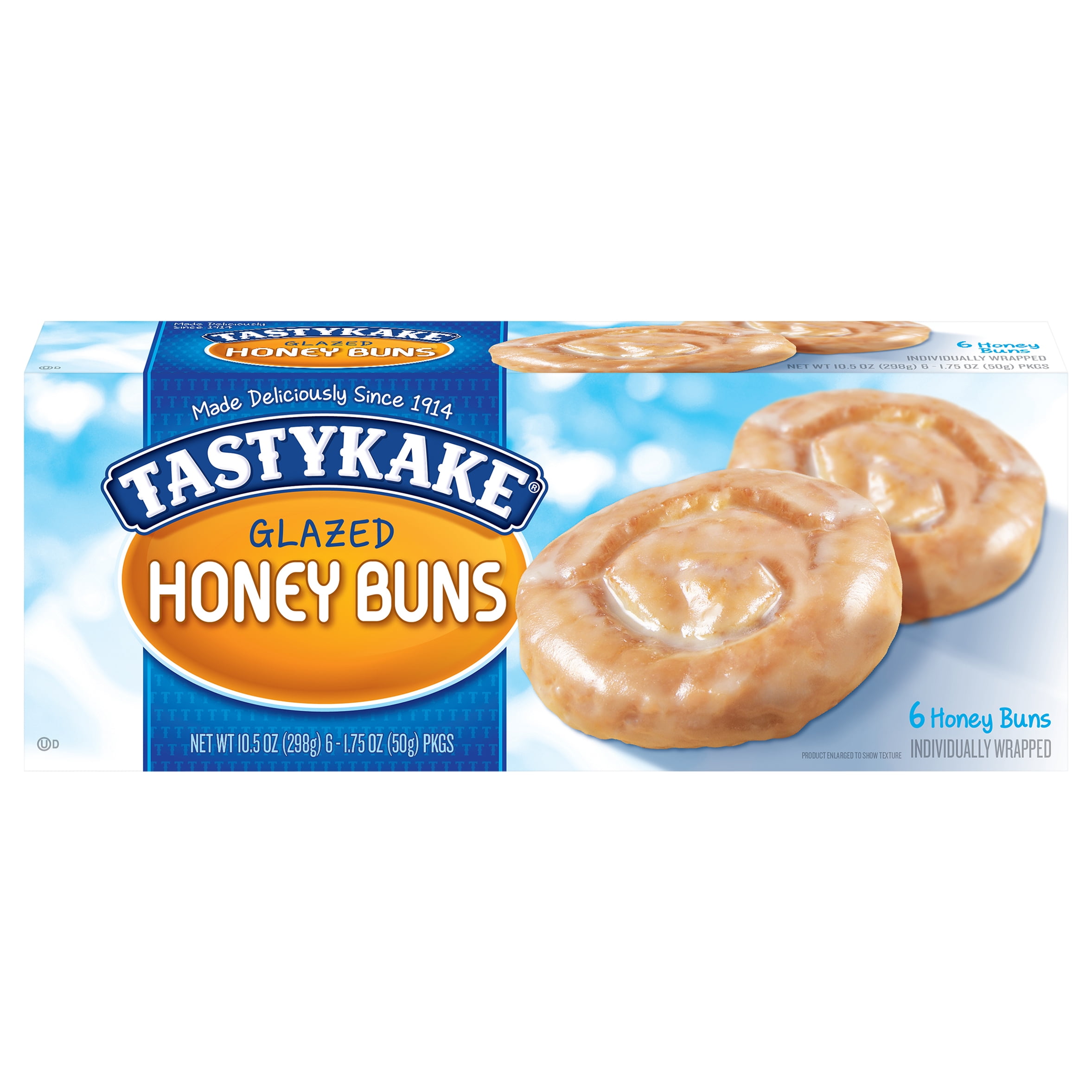 Tastykake Glazed Honey Buns, 6 Count, Individually Wrapped Pastries
