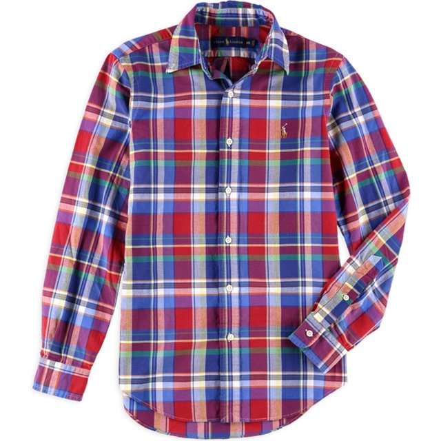 Ralph Lauren - Camisa Oxford a cuadros para hombre, color azul, XL Ralph Lauren Botones al frente